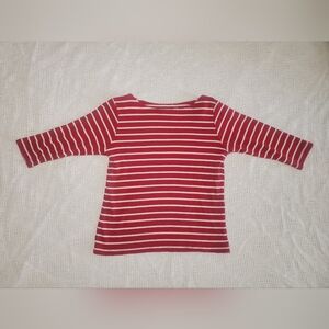 L.L. Bean Red and White Striped 3/4 Length Long Sleeve Tee Womens Medium